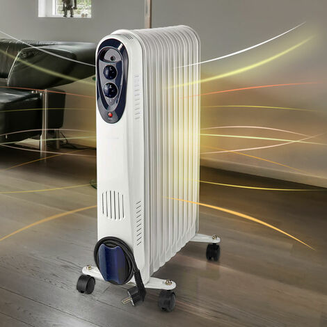 Riscaldatore mobile del radiatore del riscaldamento dell'olio con ruote, termostato, bianco, 1000W 1500W 2500W, LxAxP 24x62x44 cm, Nedis HTOI30WT11