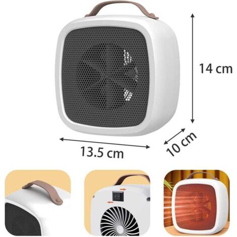 Riscaldatore portatile con ventola, mini riscaldatore elettrico portatile in ceramica PTC con controllo intelligente della temperatura 500 W, (bianco)