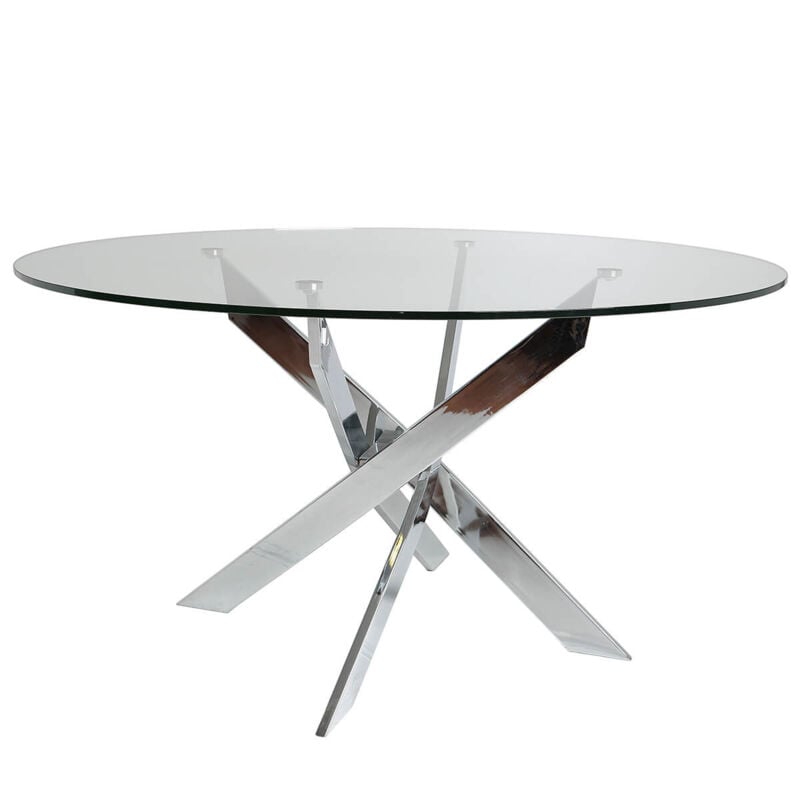 RITHA - Table Ronde 140cm Pieds Chromés et Plateau en Verre