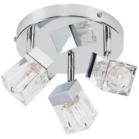 VALUELIGHTS Ritz Ice Cube Chrome IP44 Bathroom 3 Way Flush Ceiling Light with LED Bulbs
