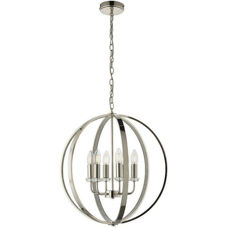 Endon Ritz - 6 Light Ceiling Pendant Bright Nickel & Clear Faceted Acrylic, E14