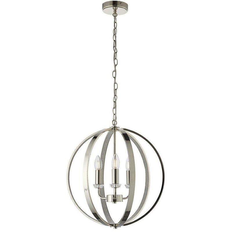 Endon Lighting - Endon Ritz - 3 Light Wire Ceiling Pendant Bright Nickel & Clear Faceted Acrylic, E14