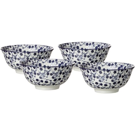 Ritzenhoff & Breker Set Royal Sakura, 4 Pezzi, 15,5 cm Diametro, 650 ML, in Porcellana, Bianco e Blu