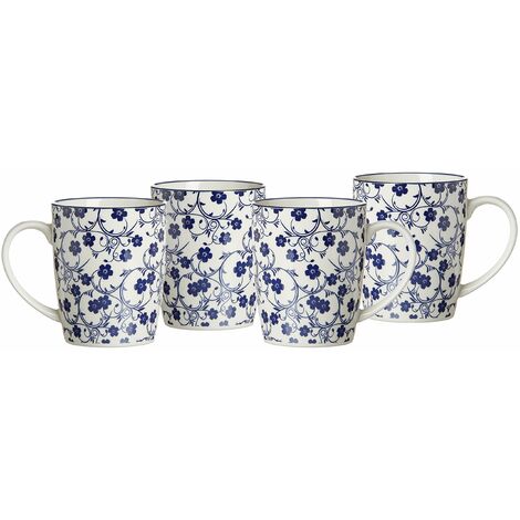 Ritzenhoff & Breker Tazza di caffè Set di Royal Sakura, 4 Pezzi, 350 ML, in Porcellana, Bianco e Blu
