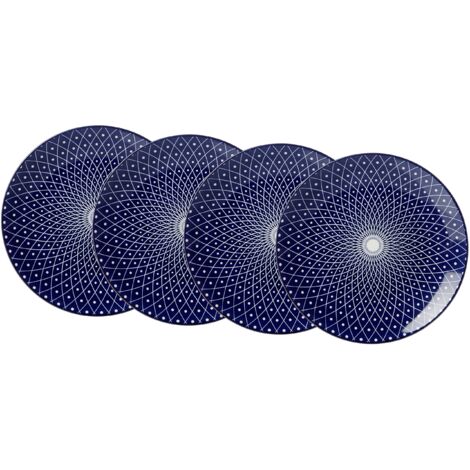 Ritzenhoff & Breker Torta e Colazione – Set di Piatti Royal Reiko, 4 Pezzi, 21,5 cm di Diametro, in Porcellana, Bianco e Blu