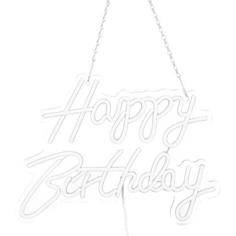 Riuulity Joyeux Anniversaire Lumière LED USB Lumières Romantiques Lettre Néons Décorés Enseignes au Néon Décoratives (Blanc Chaud)