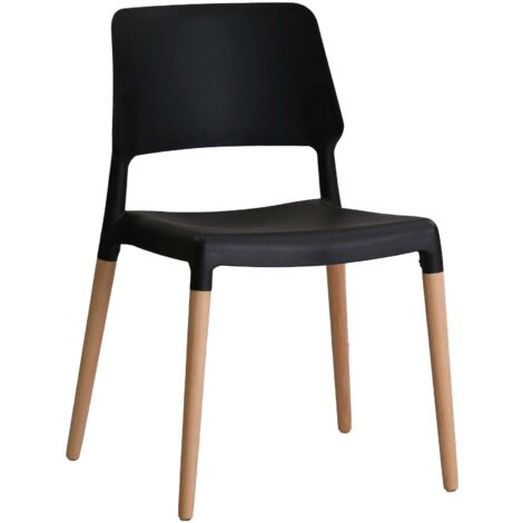 Riva Chair (Pack of 2) - Plastic/Wood - L54 x W55 x H81 cm - Black