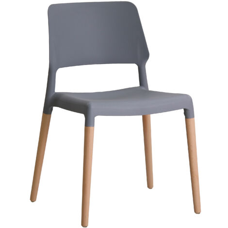 Riva Chair (Pack of 2)  - Plastic/Wood - L54 x W55 x H81 cm - Grey