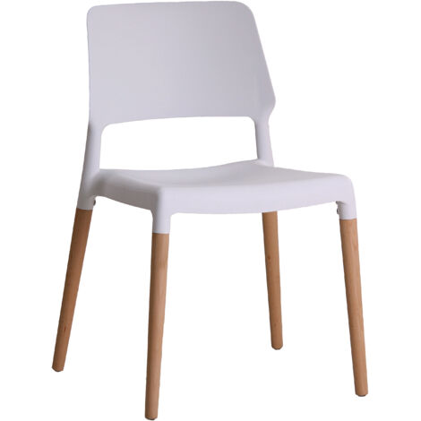 Riva Chair (Pack of 2) - Plastic/Wood - L54 x W55 x H81 cm - White