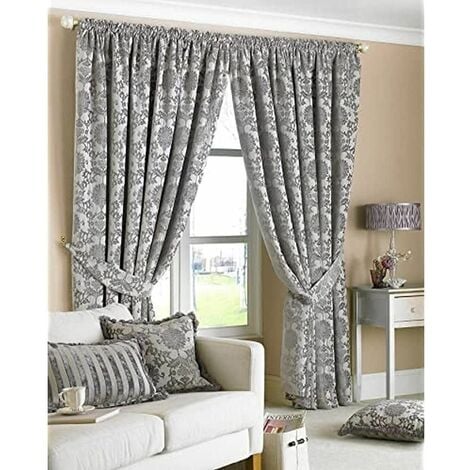 Riva Hanover Floral Pencil Pleat Curtains, Silver, 168x183