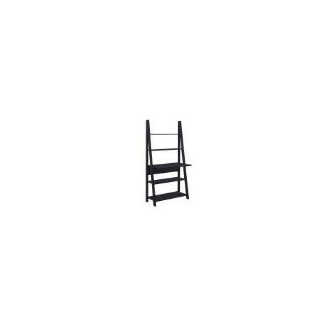 main image of "Riva Ladder Bookcase with 5 Tier Shelves & Overhanging Desk Shelf in Black"