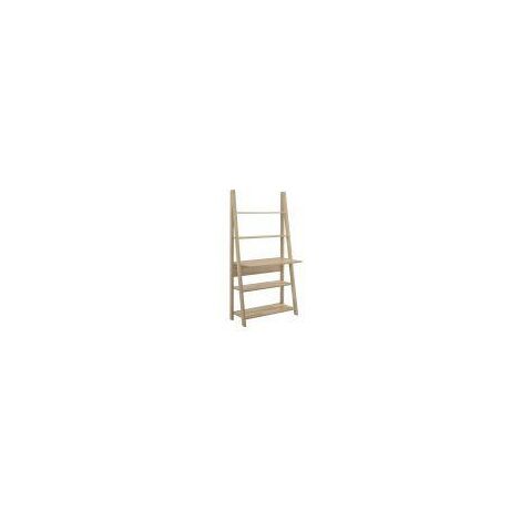 main image of "Riva Ladder Bookcase with 5 Tier Shelves & Overhanging Desk Shelf in Oak Effect"