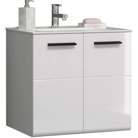 Riva meuble sous lavabo 2 portes, blanc brillant.