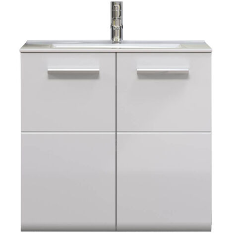 Riva meuble sous lavabo 2 portes, blanc brillant, gris.