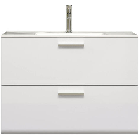Riva meuble sous lavabo 2 tiroirs, blanc brillant, gris.