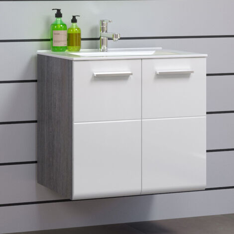 Riva Waschbeckenunterschrank 2 Türen, weiß Hochglanz, grau.