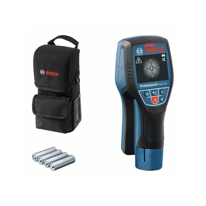 Scanner da parete Bosch D-tect 120, 4 batterie LR6 da 1,5 v e adattatore per batterie
