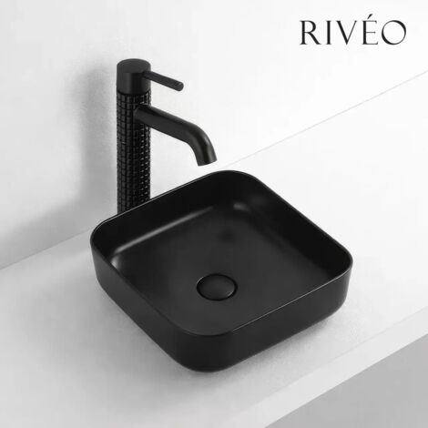 Riveo-Vasque à poser carrée noir mat 38,5 × 38,5 cm – Avec bonde noire mate incluse