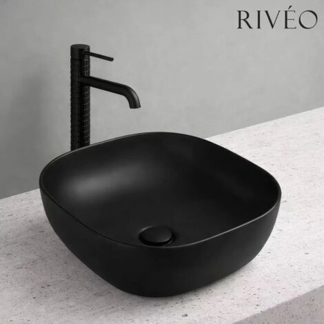 Riveo-Vasque à poser carrée noire mate 42,5 × 42,5 cm – Avec bonde noire incluse