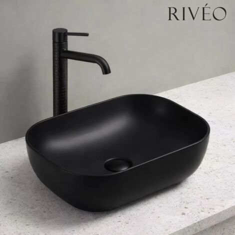Riveo – Vasque à poser noire ovale 45,5 × 32,5 × 13,5 cm – Avec bonde noire
