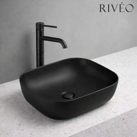 Riveo-Vasque à poser rectangulaire noire 505 x 405 x 145 mm avec bonde noire