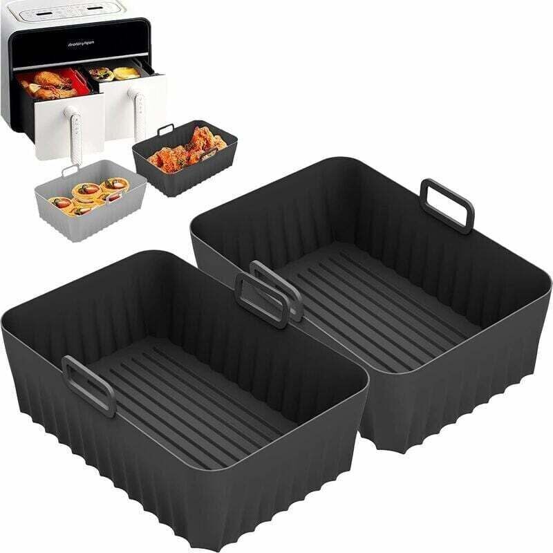 Image of rivestimenti in silicone per friggitrice ad aria, accessori per friggitrice ad aria doppia, rivestimenti riutilizzabili per friggitrice ad aria per