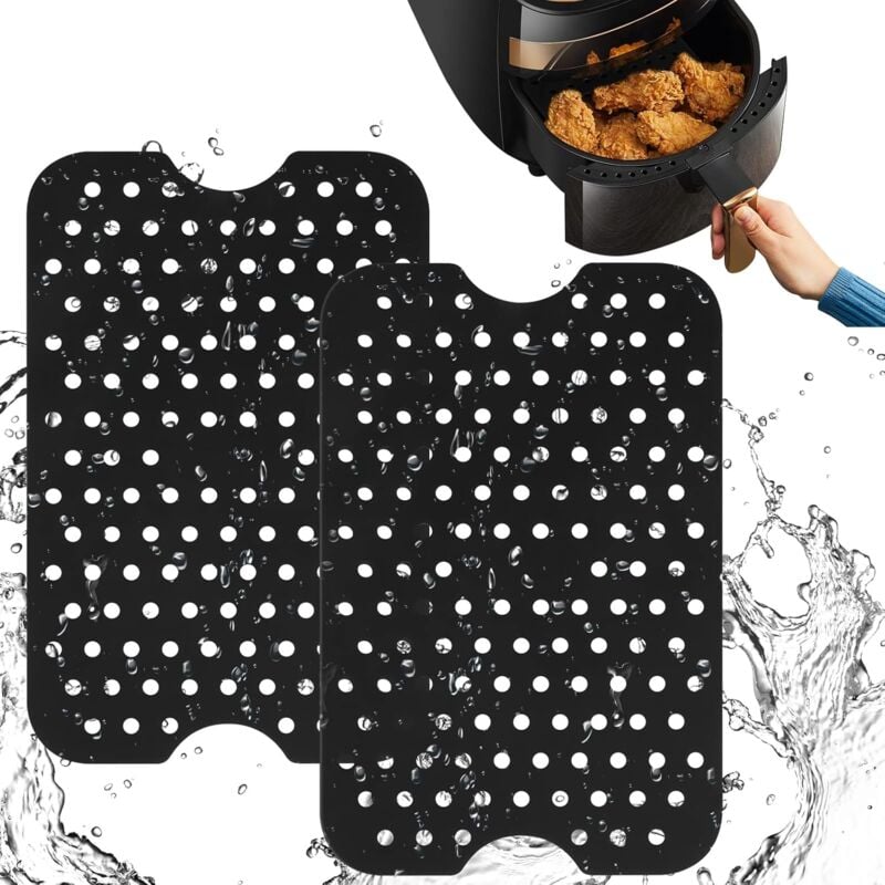Image of Rivestimento per friggitrice ad aria, 2 pezzi Tappetino in silicone per friggitrice ad aria Riutilizzabile per forno, friggitrice ad aria calda,