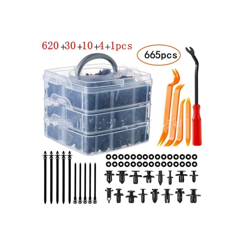 Csparkv - Rivet Clips Plastique, 665 pcs Clips Voiture Plastique Universel set, Rivet Plastique Fixation de Protection pour Voitures Panneaux, avec