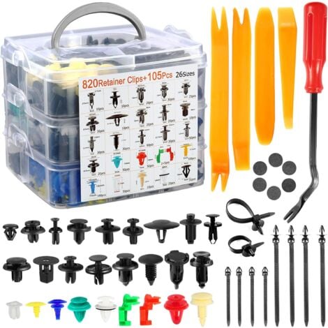 Rivet Clips Plastique Voiture, Rivet Plastique Fixation de Protection, Clips Voiture Noir Universel pour Auto Voitures Panneaux de Portes avec Boîte De Rangement et Outil de Démontage