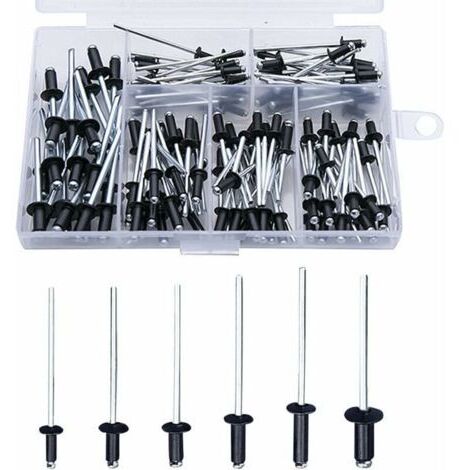 Rivet Noir 120 Pièces Rivets Aveugles Rivets avec Boîte Rivet Aluminium Rivet Pop Rivets Pop Assortiment Rivets Ouverte Ronde Rivets Aveugles en Aluminium Rivets à Tête Dôme pour Métal