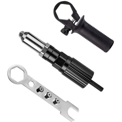 Rivet pliers - Rivet pliers adapter set - Rivet pliers for cordless drills - Rivet hand tool - 17.53.53.5 cm - Black and silver - Metal