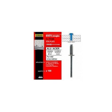 Rivets Alu / Acier Tete Plate Désignation 1000 Rivetsø Rivet X Longueur 4,8 X 14 Mmepaisseur à Sertir 8,0 à 10,0 Mmø Couronne 9,