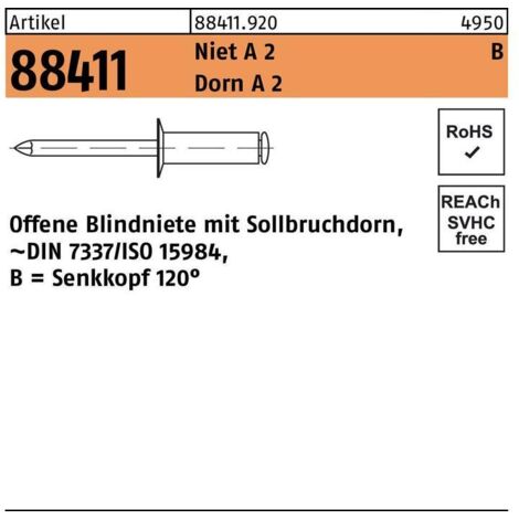 Rivets aveugles R 88411 SEKO B 4x 8 rivet A 2/goujon A 2 500 pièces