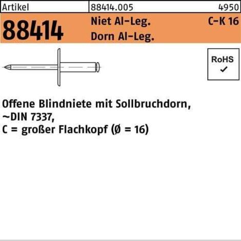 Rivets aveugles R 88414 grand FLAKO 4,8x19,9 Rivet aluminium/goujon aluminium 250p.