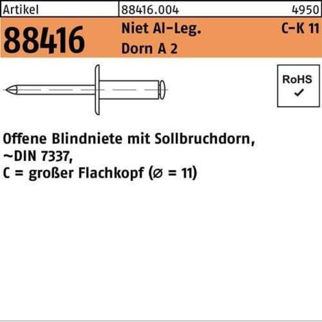 Rivets aveugles R 88416 grand FLAKO 5x12 Rivet aluminium/goujon A 2 500p.