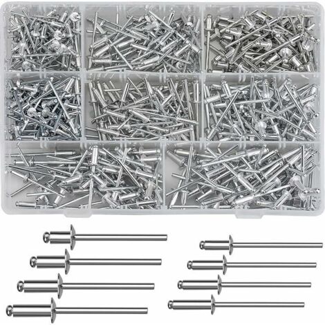 Rivets Aveugles,420 Pcs M3.2 M4 Rivets Aveugles en Aluminium Assortiment 8 tailles rivets pop pour Métal, Bois, Plastique——
