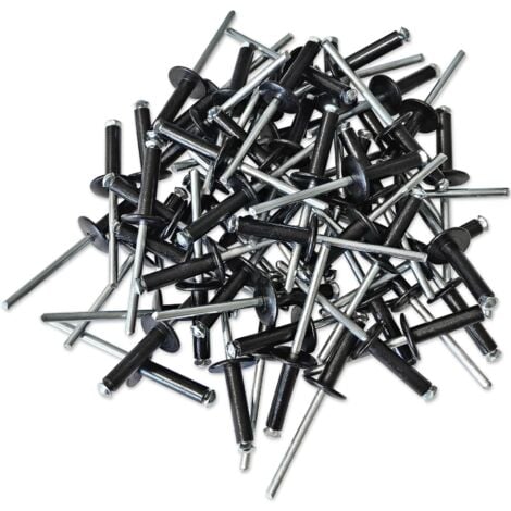 Rivets eclateurs noirs tete large 4.8 x 20 mm - lot 100 rivets aveugles