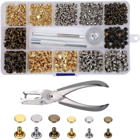 Rivets en Cuir 240 Ensemble 2 Tailles Double Rivet Goujons Tubulaires en Métal avec 3 Pièces Outil de Fixation et Punch Pince pour Artisanat en Cuir DIY Rivets de Remplacement 3 Couleurs