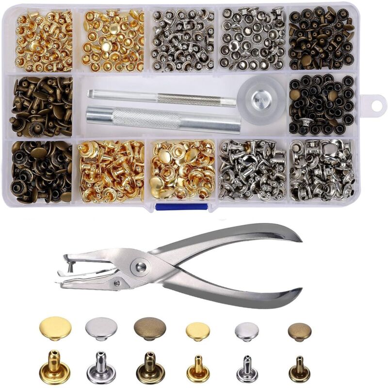 Mezheng - Rivets en Cuir 240 Ensemble 2 Tailles Double Rivet Goujons Tubulaires en Métal avec 3 Pièces Outil de Fixation et Punch Pince pour