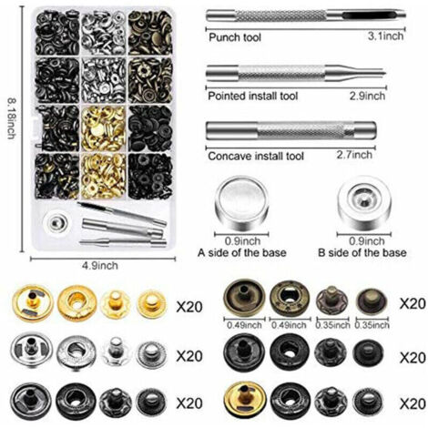 Rivets en cuir double capuchon tubulaires – 240 pièces, 4 couleurs & 2 tailles, kit complet avec outils pour maroquinerie artisanale