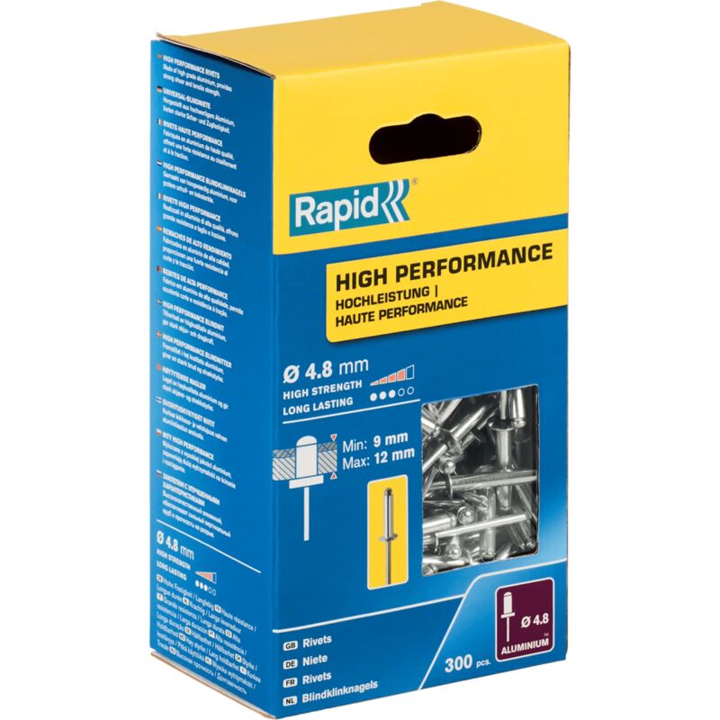 Rapid - Rivets hautes performances Ø4,8 x 16mm aluminuim - Boîte de 300 - (5001438)
