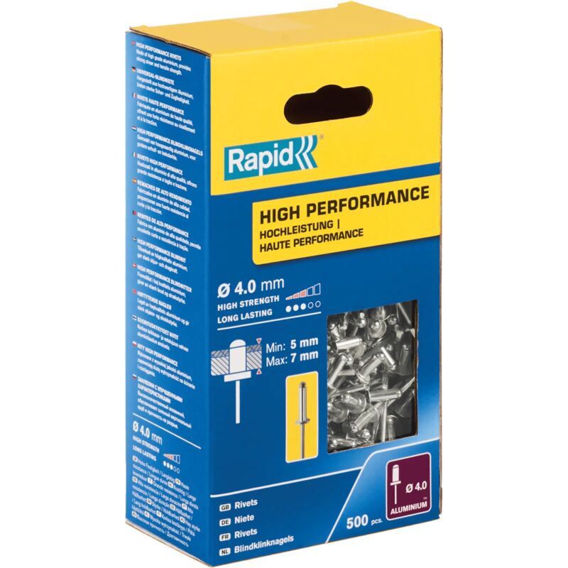 Rapid - Rivets hautes performances Ø4,0 x 10mm aluminuim - Boîte de 500 - (5001433)