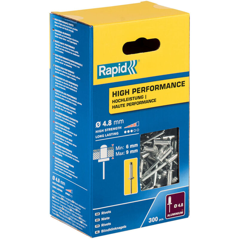 Rapid - Coffret 300 Rivets Aluminium Ø4.8x12mm - Haute Performance Fixation Résistante pour Travaux Extérieurs