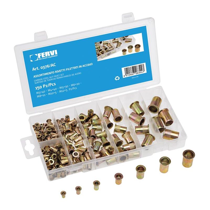 Rivets serie 150 avec inserts filetes en acier m3 - m12 Fervi 0376/ac