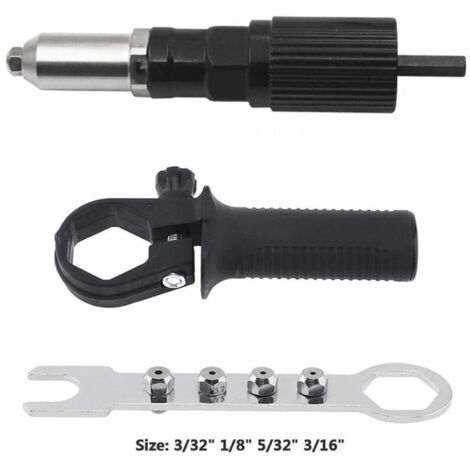 Rivettatrice elettrica Binghe, adattatore per rivettatrice, kit adattatore per pistola rivettatrice, per rivettatura con teste di rivetto di diametro 2,4/3,2/4,0/4,8 mm e chiave con impugnatura nera