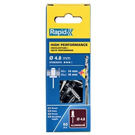 rivetti diametro 4.8x20mm. alu + punta da trapano blister da 50