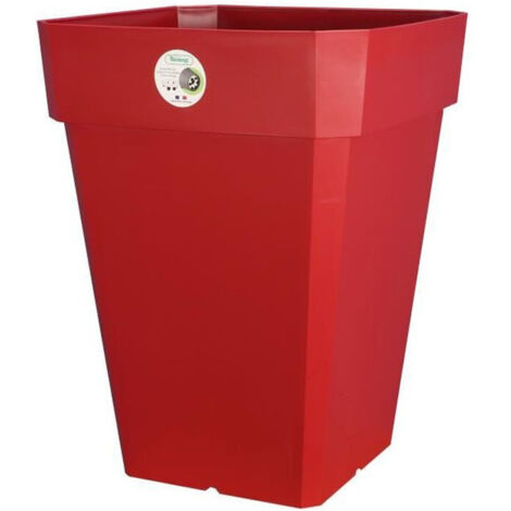 RIVIERA Maceta cuadrada Soleilla de plástico - 49 x 49 x H 50 cm - 65 L - Rojo