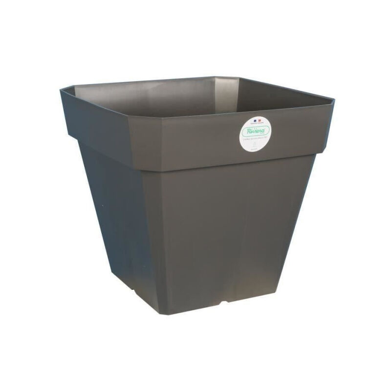 RIVIERA Pot de fleurs carré Soleilla en plastique - 39 x 39 x H 53 cm - 49 L - Gris pailleté