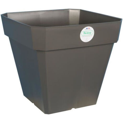 RIVIERA Pot de fleurs carre Soleilla en plastique - 49 x 49 x H 45 cm - 65 L - Gris paillete
