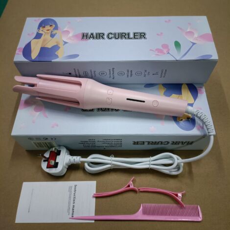 Rizador automático para cabello de 32 mm, rizos grandes, rizador con 3 temperaturas ajustables, calentamiento rápido, rizador giratorio de 361° para cabello largo (rosa)